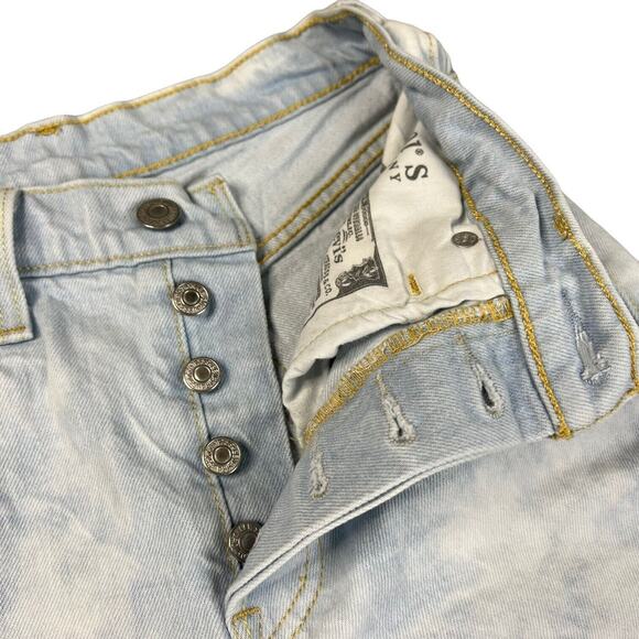 Levi’s Premium 501 Short Button Fly Raw Hem Light Acid Wash Cropped 25W - Picture 4 of 8
